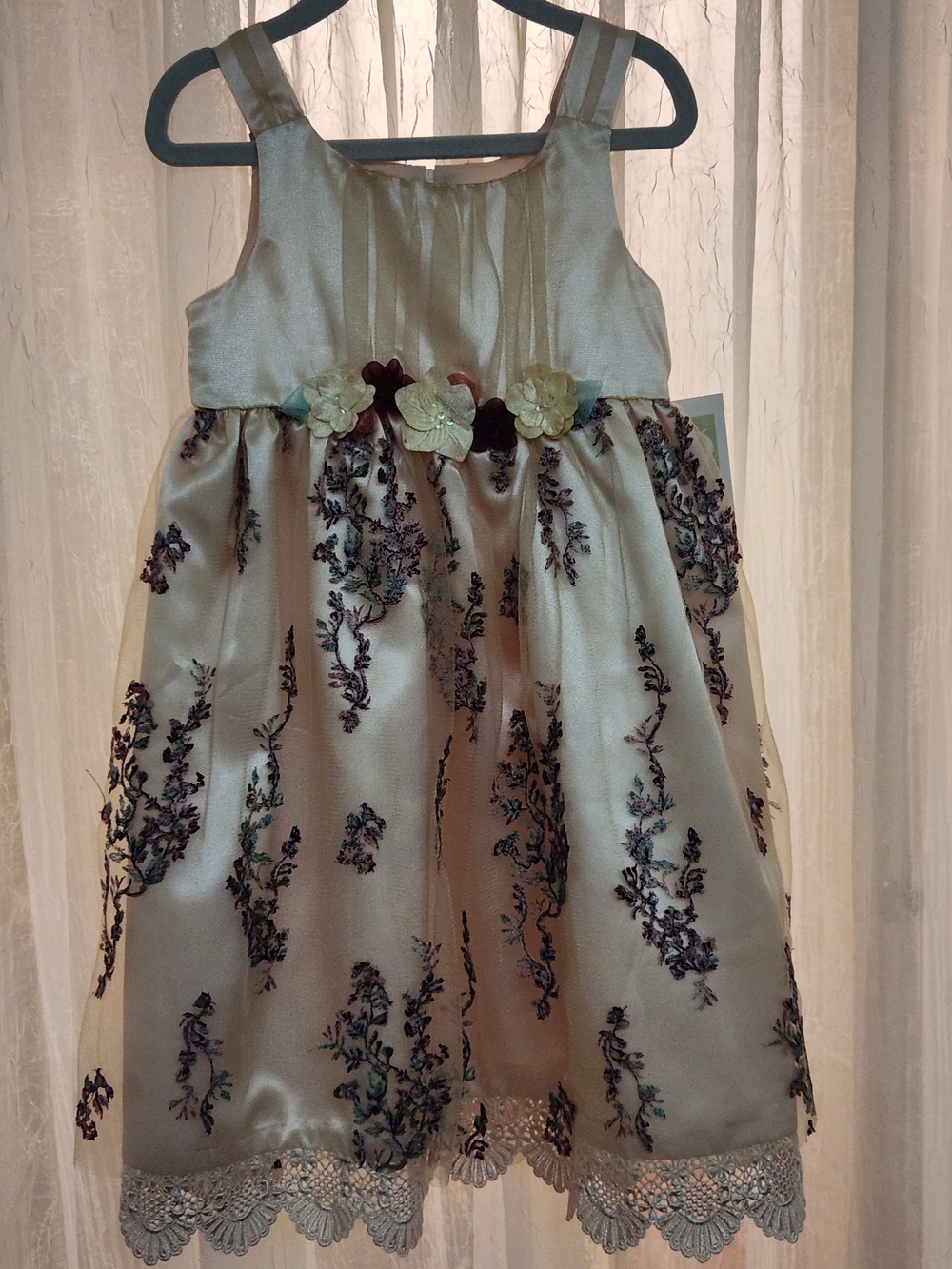 Bonnie Jean Ivory Dress with Purple Floral Embroidery, S-4T, NWT
